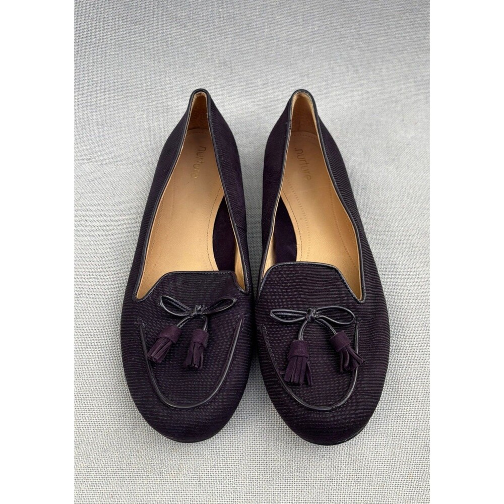 Nurture Gabbey Women Loafers Blue Leather Bow Comfy Business Casual Size 10